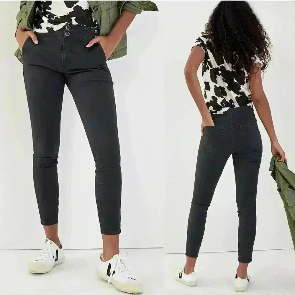 Anthropologie Pilcro High-Rise Darted Skinny Jeans Black Womens Size 31